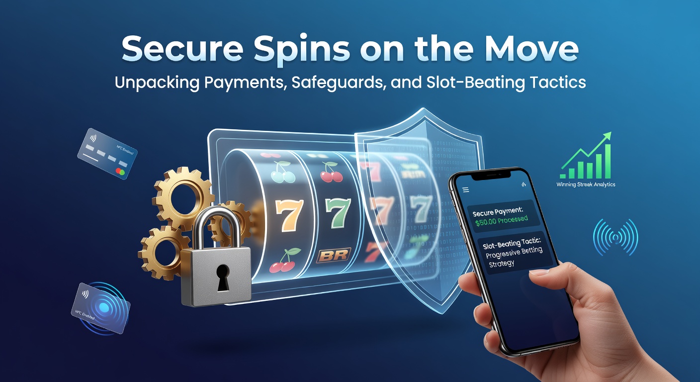 Smartphone mit Slot-App im Einsatz, umgeben von sicheren Zahlungssymbolen wie Schloss und Kreditkarte